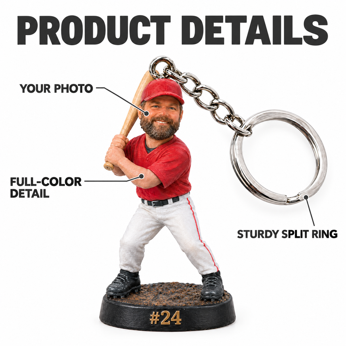 Baseball player keychain product details