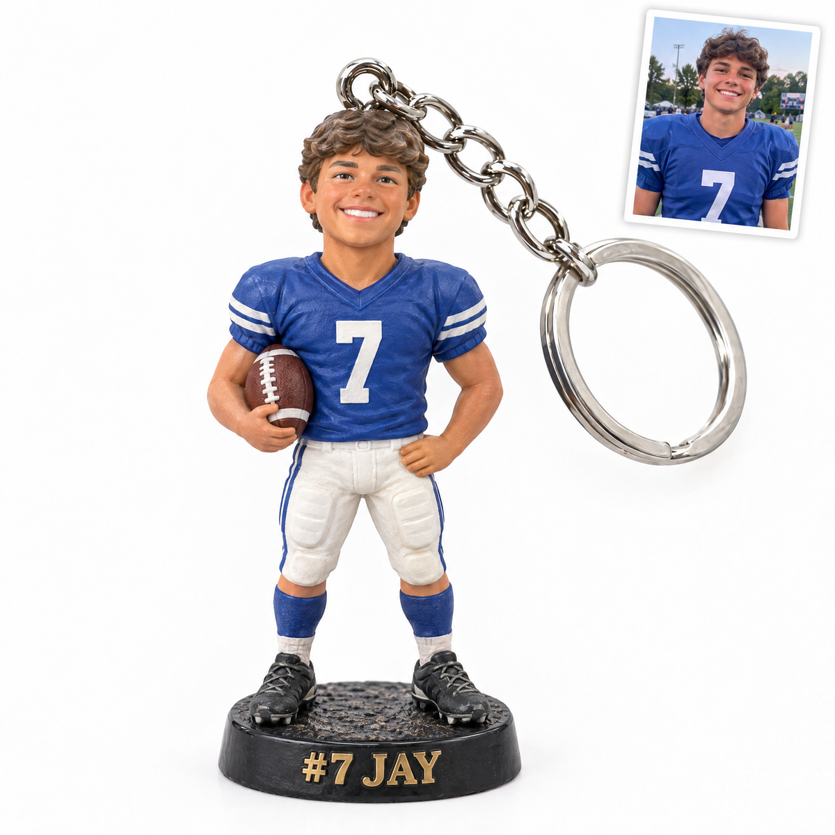 Football player keychain, #7 JAY