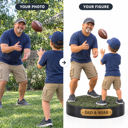 Customer photo turned into father and son football figurine DAD & NOAH