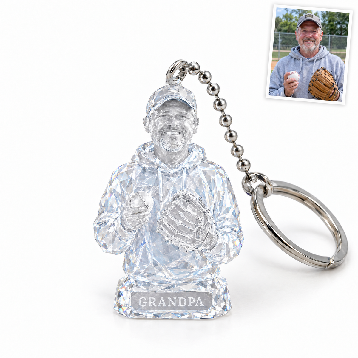 Crystal-style baseball keychain, GRANDPA