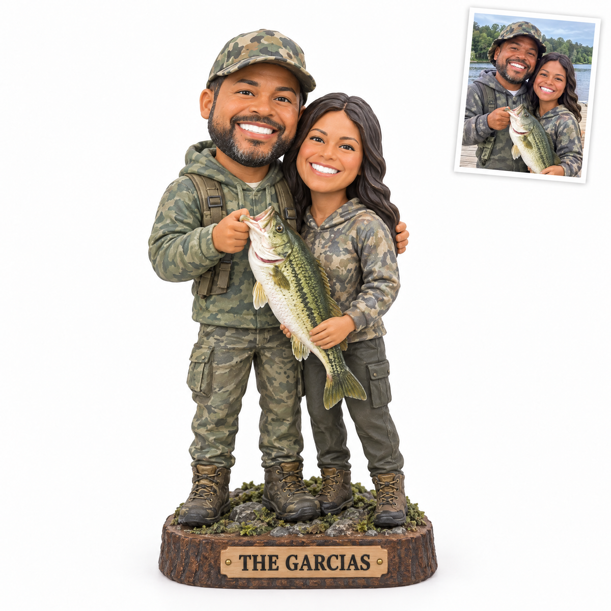 Couple holding bass figurine, name THE GARCIAS
