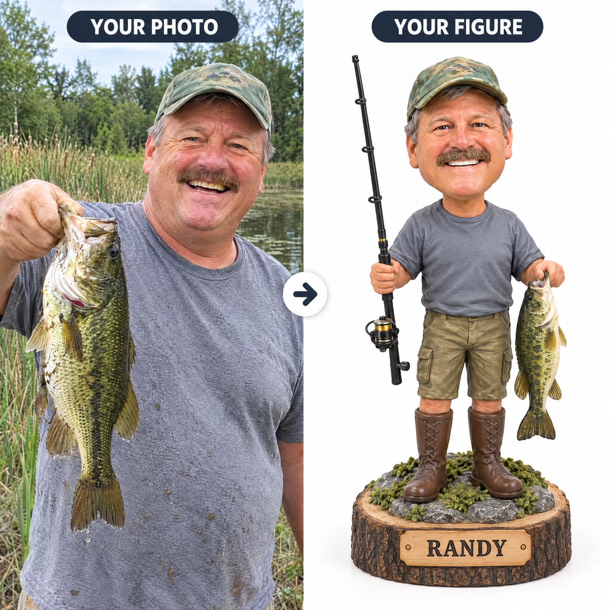 Customer bass photo turned into figurine RANDY