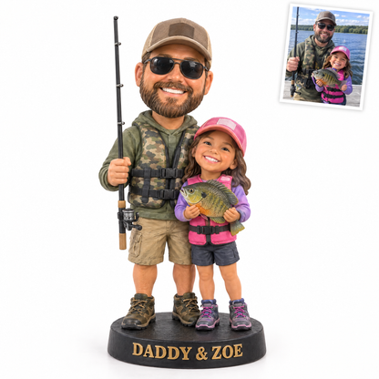 Cartoon dad and daughter figurine with sunfish, DADDY & ZOE