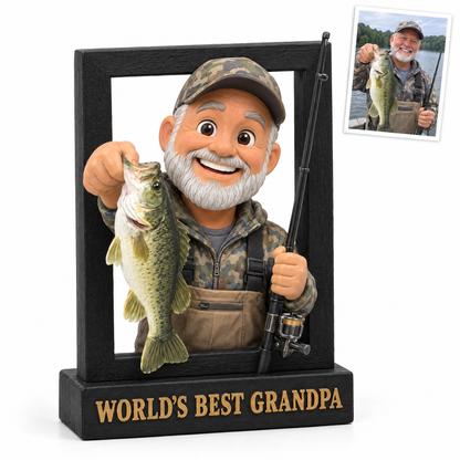 Cartoon grandpa portrait sign with bass, WORLD'S BEST GRANDPA