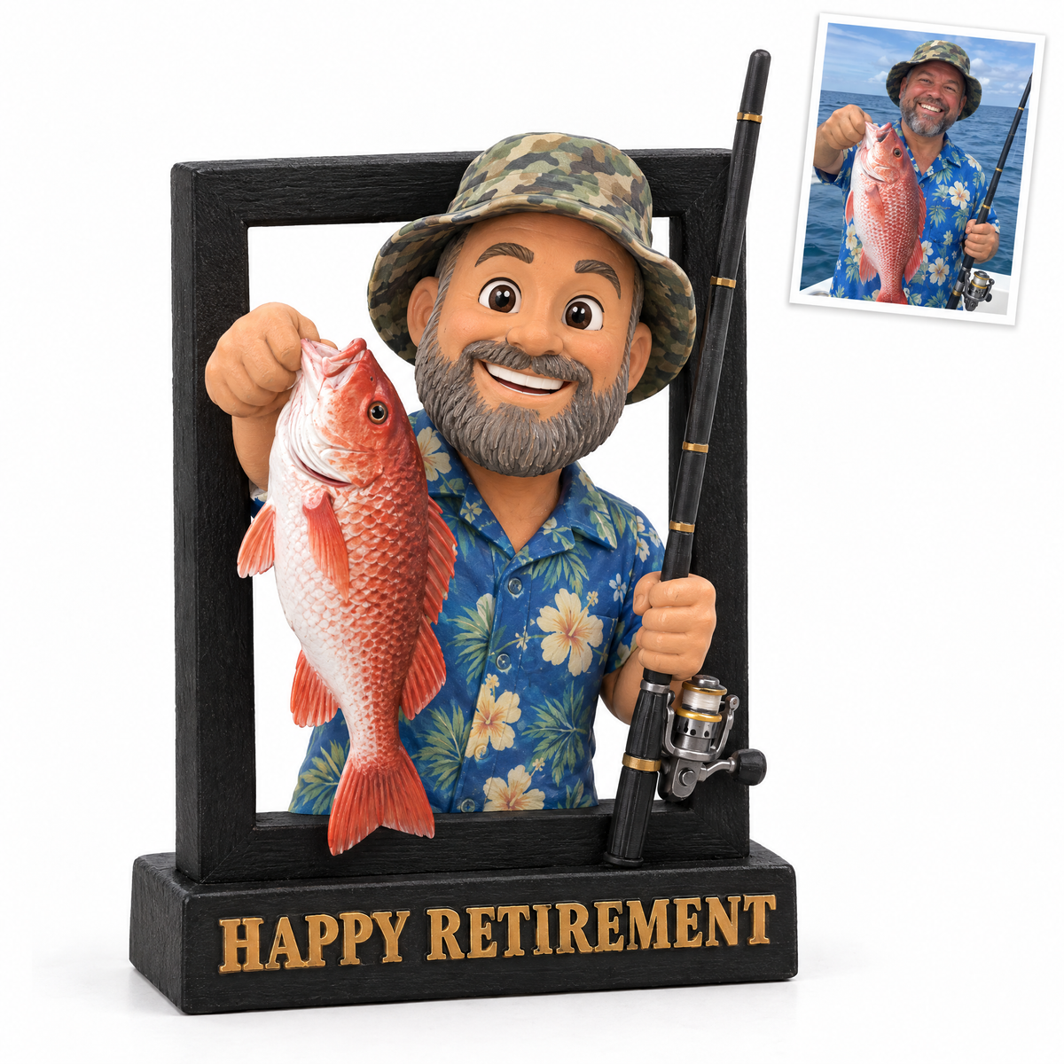 Cartoon portrait sign with red snapper, HAPPY RETIREMENT