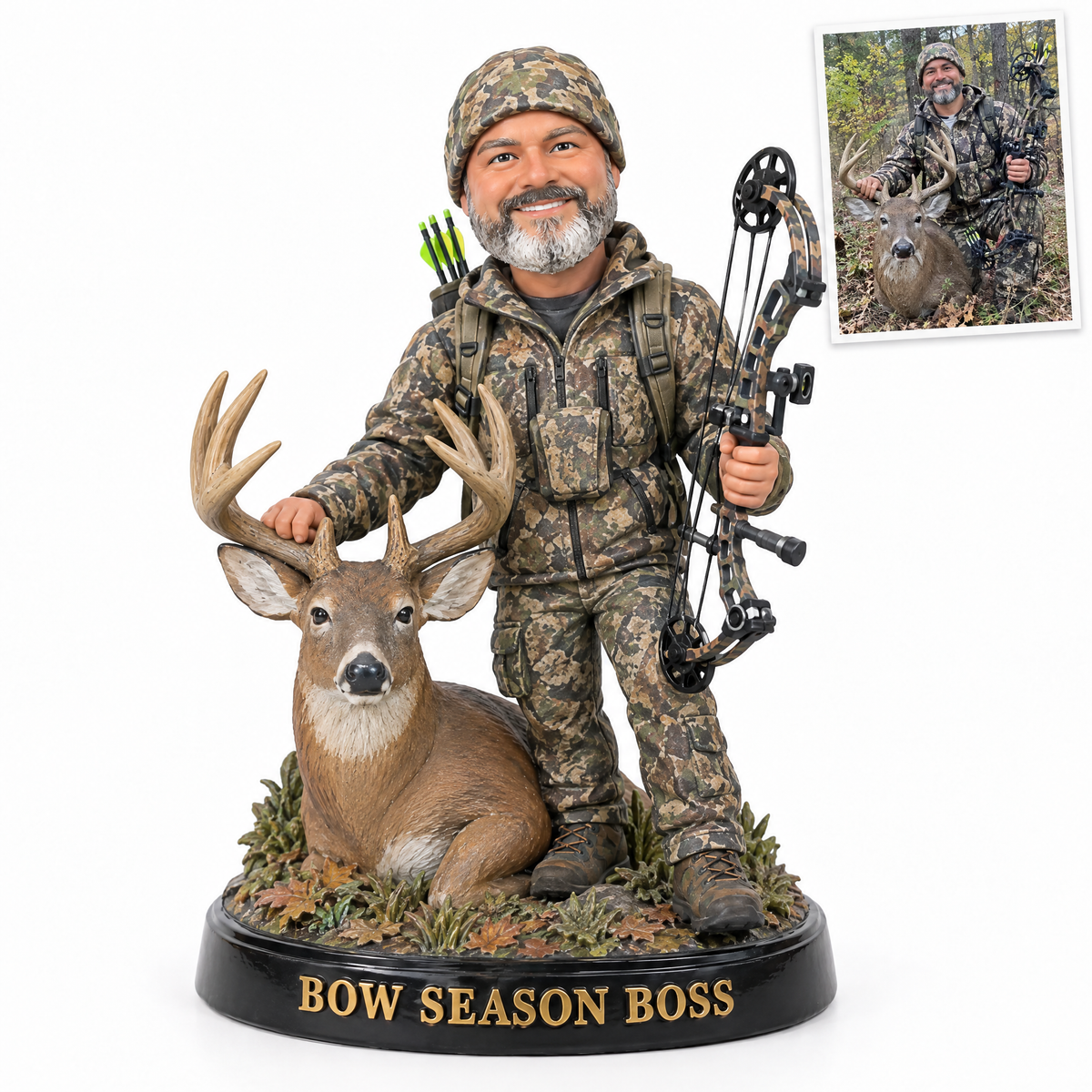 Bow hunter figurine with buck, BOW SEASON BOSS