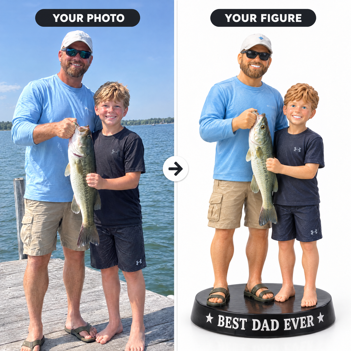 Dock photo of dad and son turned into portrait figurine