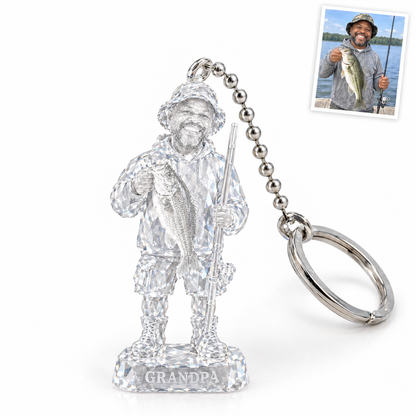 Crystal keychain of grandpa with largemouth bass