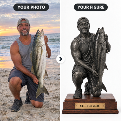 Striped bass beach photo turned into black metal-style figure