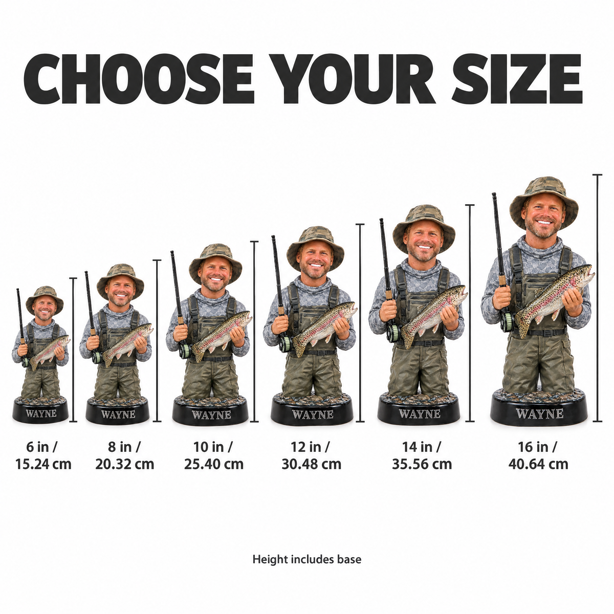 Figurine size chart 6 to 16 inches