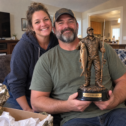 Husband gets copper fishing statue from wife on his birthday