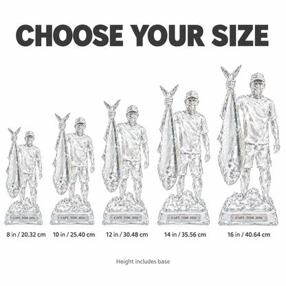 Choose your size: crystal angler statue from 8 in to 16 in
