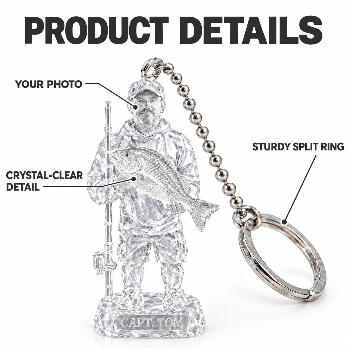 Product details: your photo, your catch, gift ready keychain