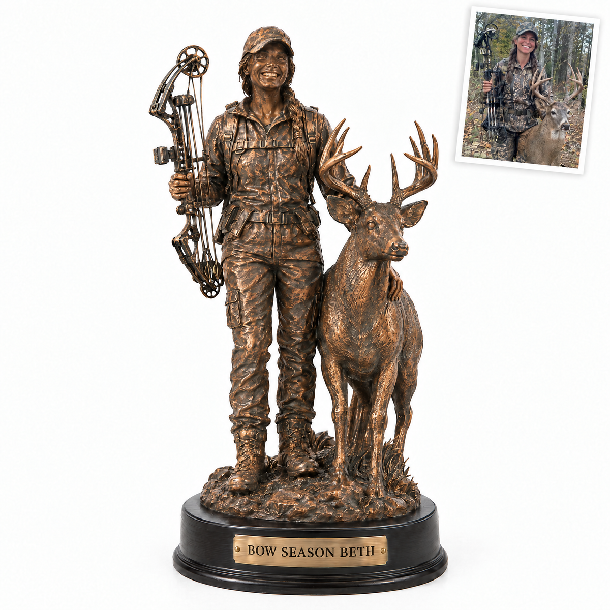 Bronze-style woman bow hunter statue, BOW SEASON BETH