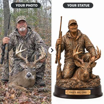 Hunting photo turned into a bronze-style hunter statue
