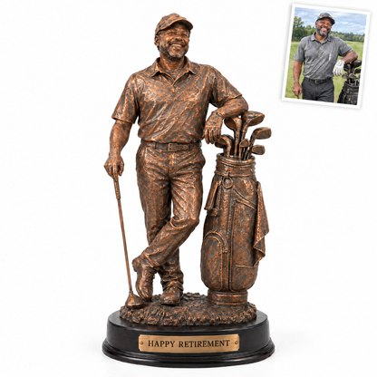 Bronze-style golf trophy, HAPPY RETIREMENT