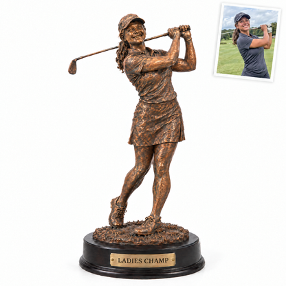 Bronze-style golf trophy, LADIES CHAMP
