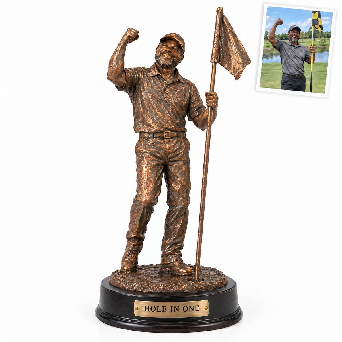 Bronze-style golf trophy, HOLE IN ONE
