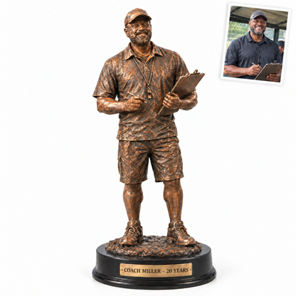 Bronze-style baseball trophy, COACH MILLER - 20 YEARS