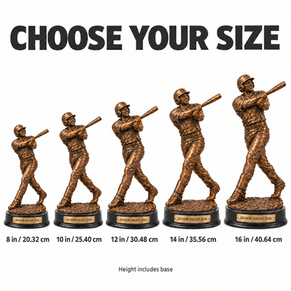 Bronze-style baseball trophy size chart
